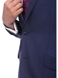 Napoli Slim Fit Textured Navy Blue Half Canvassed Wool Suit Ticket Pocket