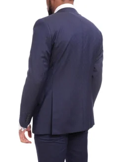 Napoli Slim Fit Textured Navy Blue Half Canvassed Wool Suit Ticket Pocket