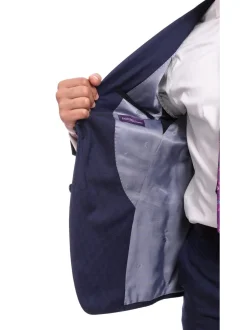 Napoli Slim Fit Textured Navy Blue Half Canvassed Wool Suit Ticket Pocket