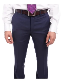 Napoli Slim Fit Textured Navy Blue Half Canvassed Wool Suit Ticket Pocket