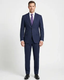 Napoli Slim Fit Textured Navy Blue Half Canvassed Wool Suit Ticket Pocket