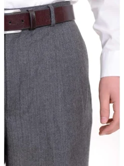 Nautica Regular Fit Gray Herringbone Pleated Wool Dress Pants