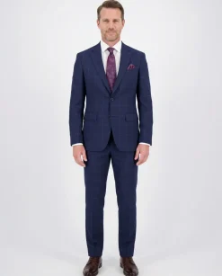 Navy Blue Check Slim Fit 100% VBC Wool Prehemmed Suit