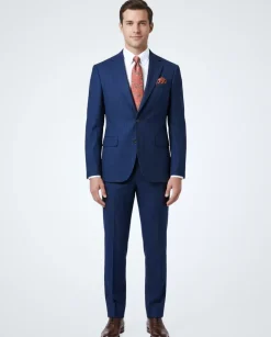 Navy Blue Pinstriped Slim Fit 100% VBC Wool Prehemmed Suit