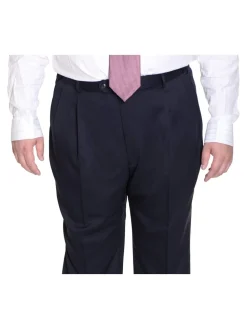 Palm Beach Mens Solid Navy Blue Double Pleated Wool Blend Dress Pants