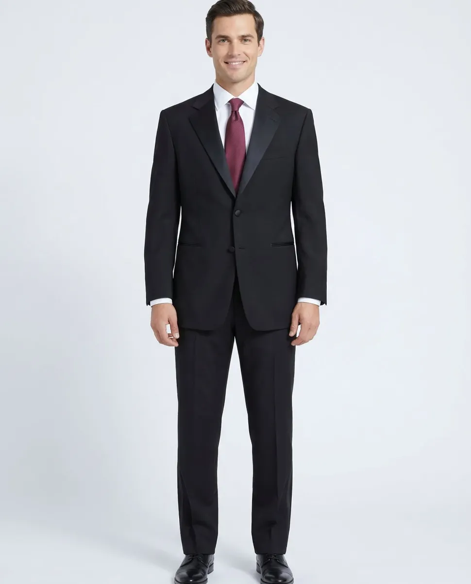 Pal Zileri Mens 40L Drop 8 Solid Black 100% Wool 2 Piece Tuxedo