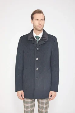 Pierre Carlos Mens Green 3/4 Length Wool Cashmere Overcoat Topcoat