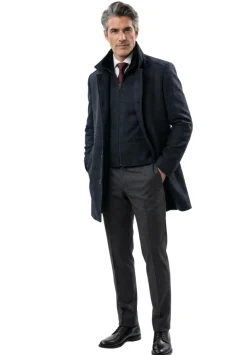 Pierre Carlos Mens Solid Black Wool Cashmere 3/4 Length Overcoat