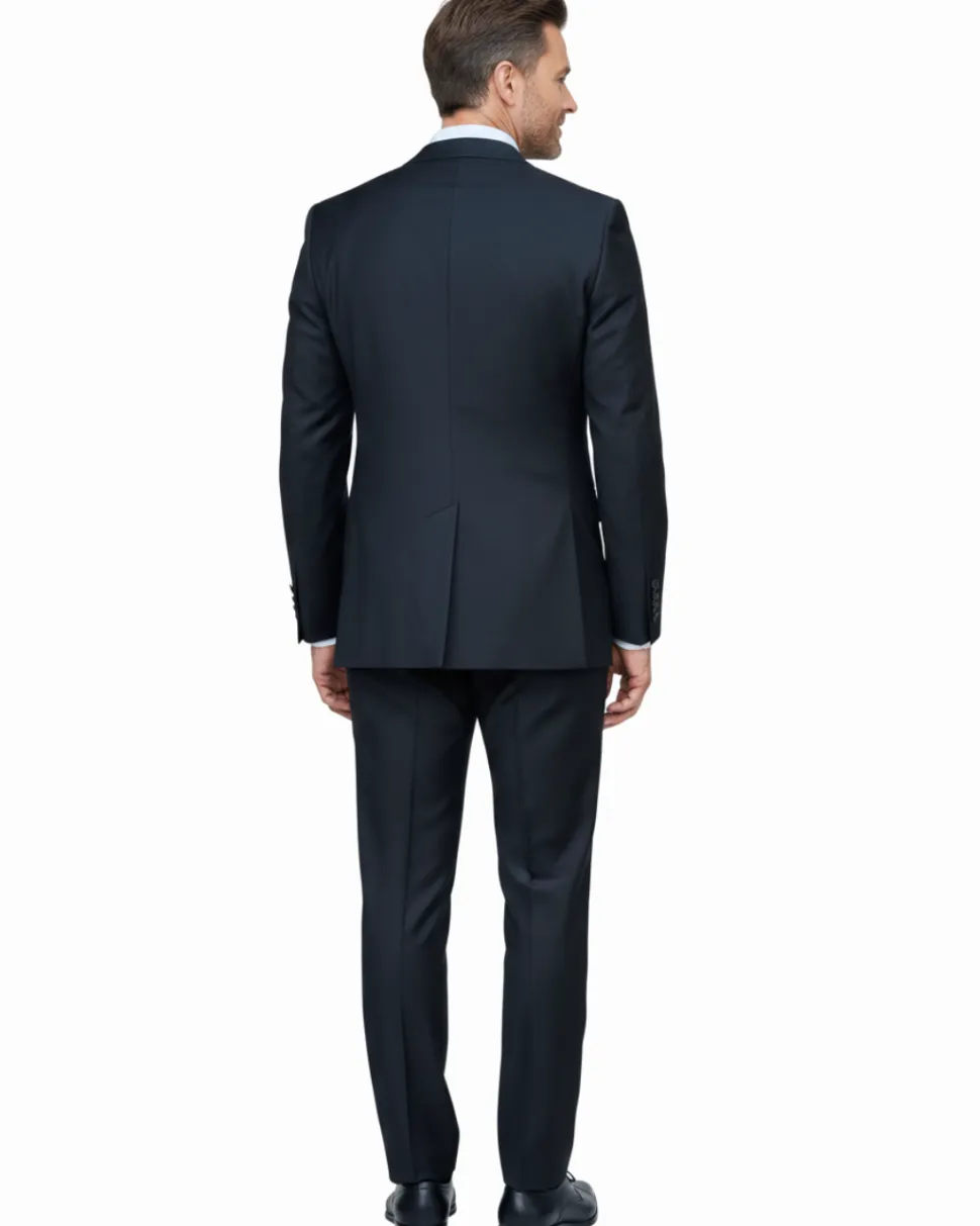 Pierre Carlos Solid Black Slim Fit Double Breasted Stretch Suit with Buckle Closure