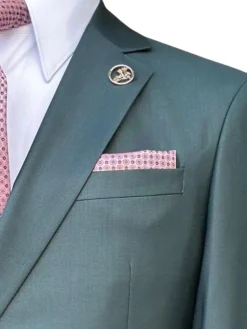 Pierre Carlos Solid Green Slim Fit Double Breasted Stretch Suit with Buckle Closure
