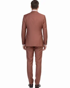 Pierre Carlos Solid Rust Slim Fit Double Breasted Stretch Suit with Buckle Closure