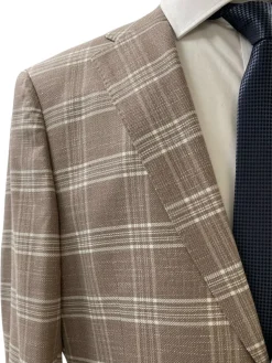 Private Label Mens Beige Windowpane Classic Fit Blazer Sportcoat