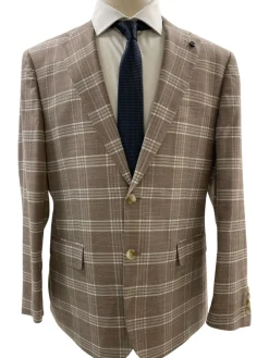 Private Label Mens Beige Windowpane Classic Fit Blazer Sportcoat