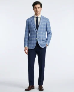 Private Label Mens Light Blue Windowpane Classic Fit Blazer Sportcoat