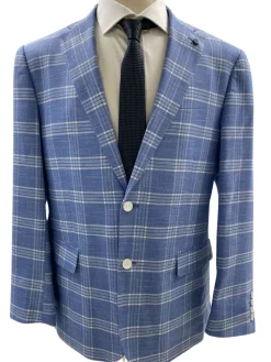 Private Label Mens Light Blue Windowpane Classic Fit Blazer Sportcoat