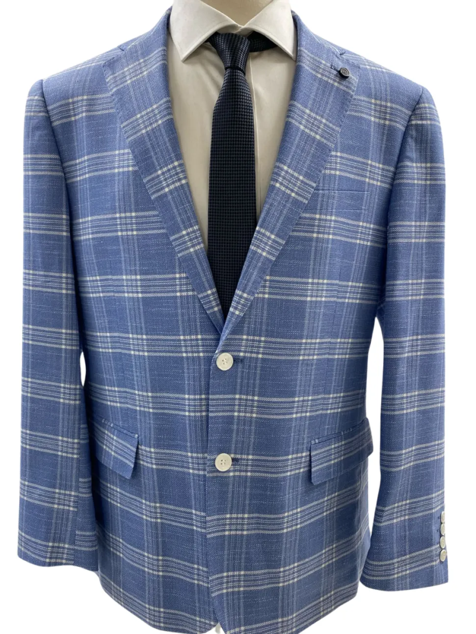 Private Label Mens Light Blue Windowpane Classic Fit Blazer Sportcoat
