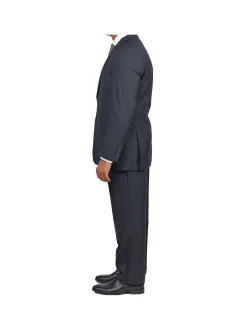 Private Label Solid Black Regular Fit 100% Wool 2 Piece Suit With Pleated Pants