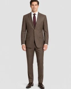 Prontomoda Brown Check Regular Fit Wool Notch Lapel 2 Piece Suit