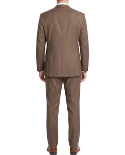 Prontomoda Brown Check Regular Fit Wool Notch Lapel 2 Piece Suit