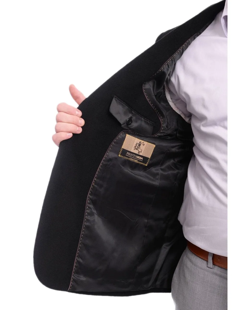 Prontomoda Classic Fit Solid Black Lambs Wool Cashmere Blend Blazer Sportcoat