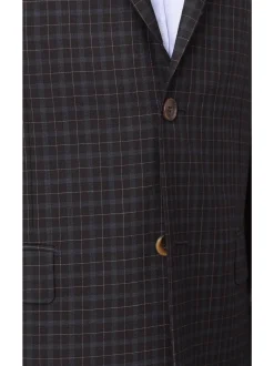 Prontomoda Mens Black& Blue Plaid 100% Wool Regular Fit Blazer Sport Coat