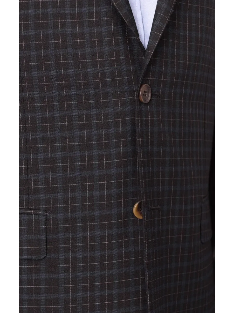 Prontomoda Mens Black& Blue Plaid 100% Wool Regular Fit Blazer Sport Coat
