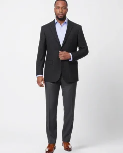 Prontomoda Mens Black& Blue Plaid 100% Wool Regular Fit Blazer Sport Coat