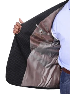 Prontomoda Mens Black& Blue Plaid 100% Wool Regular Fit Blazer Sport Coat
