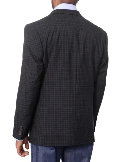 Prontomoda Mens Black& Blue Plaid 100% Wool Regular Fit Blazer Sport Coat