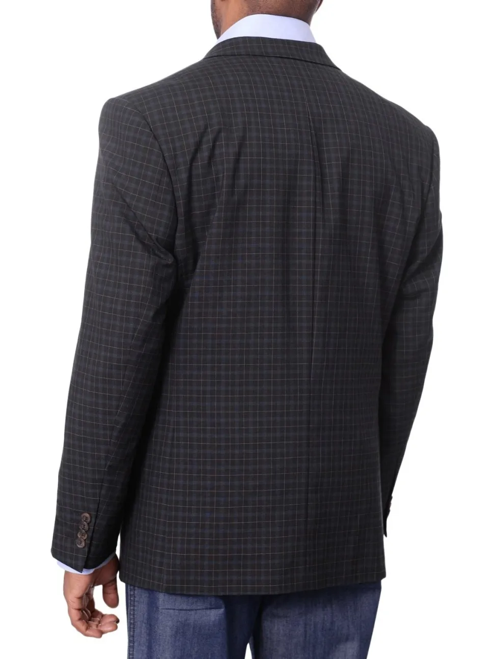Prontomoda Mens Black& Blue Plaid 100% Wool Regular Fit Blazer Sport Coat