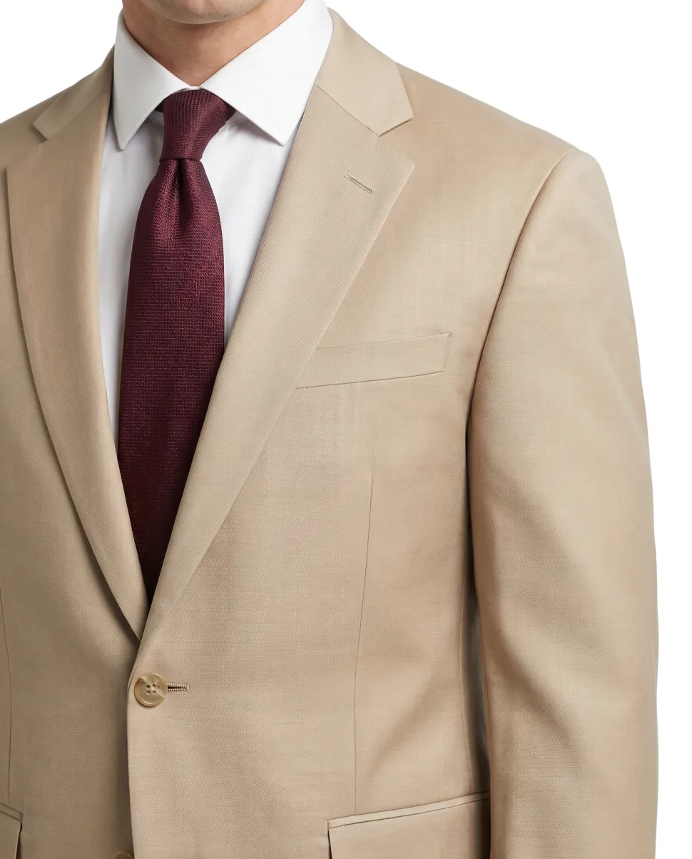 Prontomoda Tan Regular Fit Wool Notch Lapel 2 Button Suit