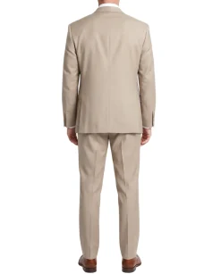Prontomoda Tan Regular Fit Wool Notch Lapel 2 Button Suit