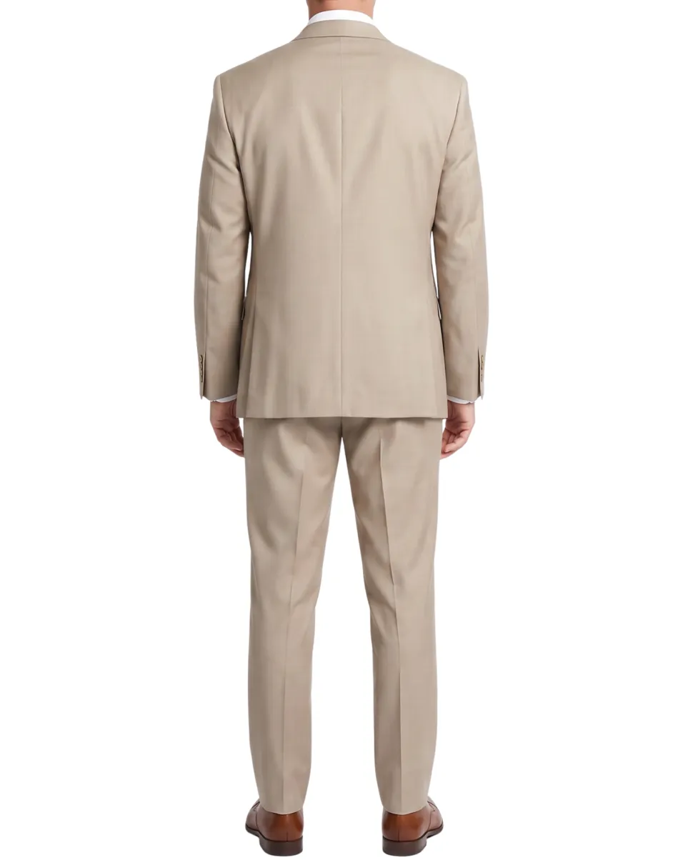 Prontomoda Tan Regular Fit Wool Notch Lapel 2 Button Suit