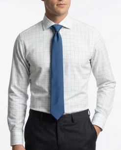 Proper Shirtings Grid Check White & Sage Contemporary Fit Spread Collar Wrinkle Free Cotton Dress Shirt