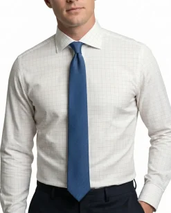Proper Shirtings Grid Check White & Sand Contemporary Fit Spread Collar Wrinkle Free Cotton Dress Shirt