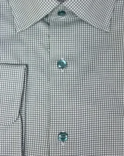 Proper Shirtings Hunter Green Grid Windowpane Slim Fit Cotton Spread Collar Wrinkle Free Dress Shirt