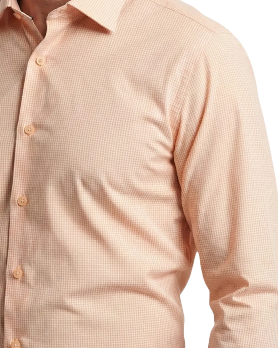 Proper Shirtings Peach Grid Windowpane Contemporary Fit Cotton Spread Collar Wrinkle Free Dress Shirt