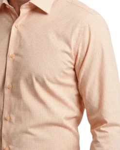 Proper Shirtings Peach Grid Windowpane Slim Fit Cotton Spread Collar Wrinkle Free Dress Shirt