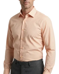 Proper Shirtings Peach Grid Windowpane Slim Fit Cotton Spread Collar Wrinkle Free Dress Shirt