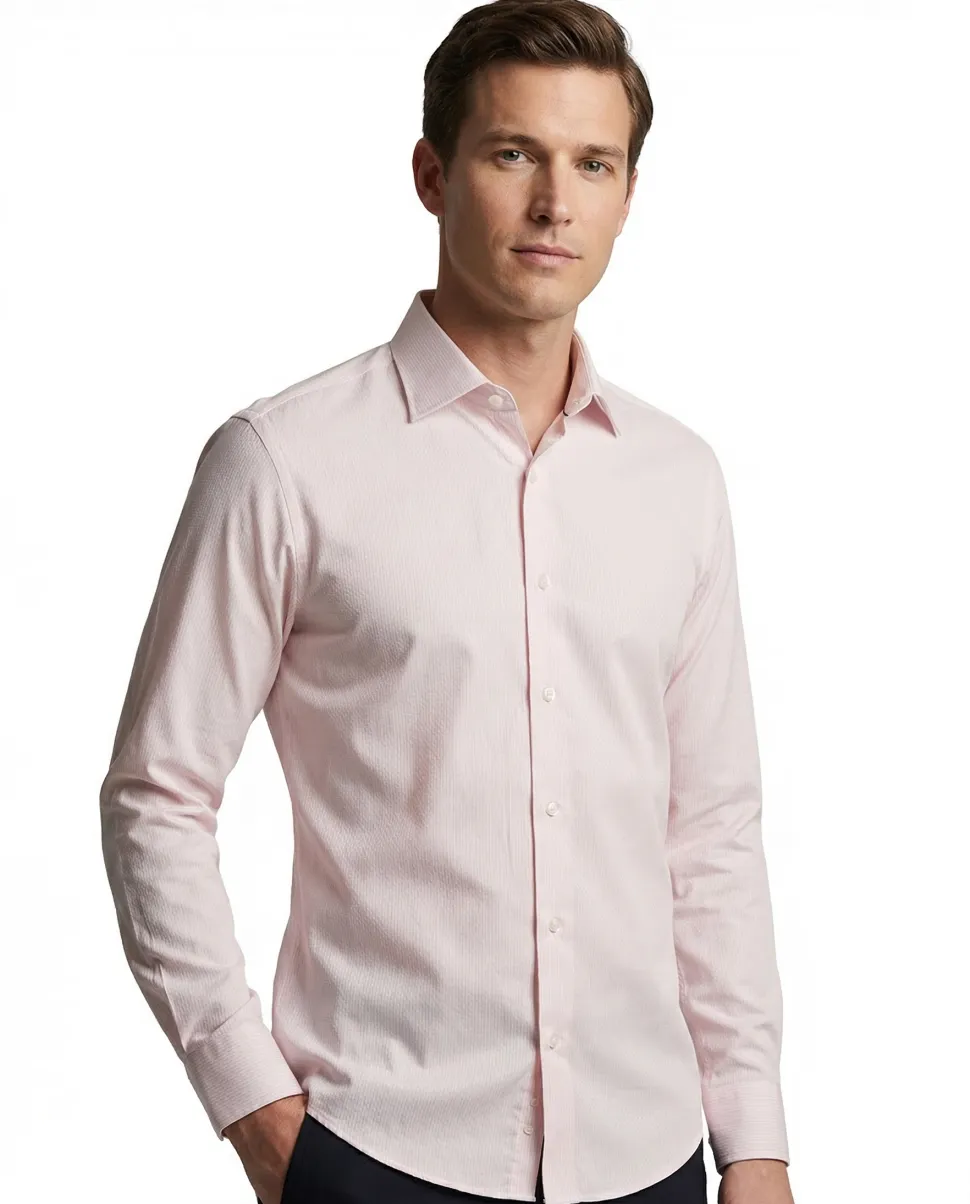 Proper Shirtings Pink Pintripe Contemporary Fit Spread Collar Wrinkle Free 100 2 Ply Cotton Dress Shirt