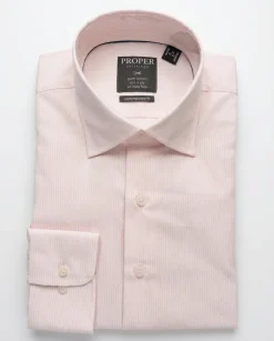 Proper Shirtings Pink Pintripe Contemporary Fit Spread Collar Wrinkle Free 100 2 Ply Cotton Dress Shirt
