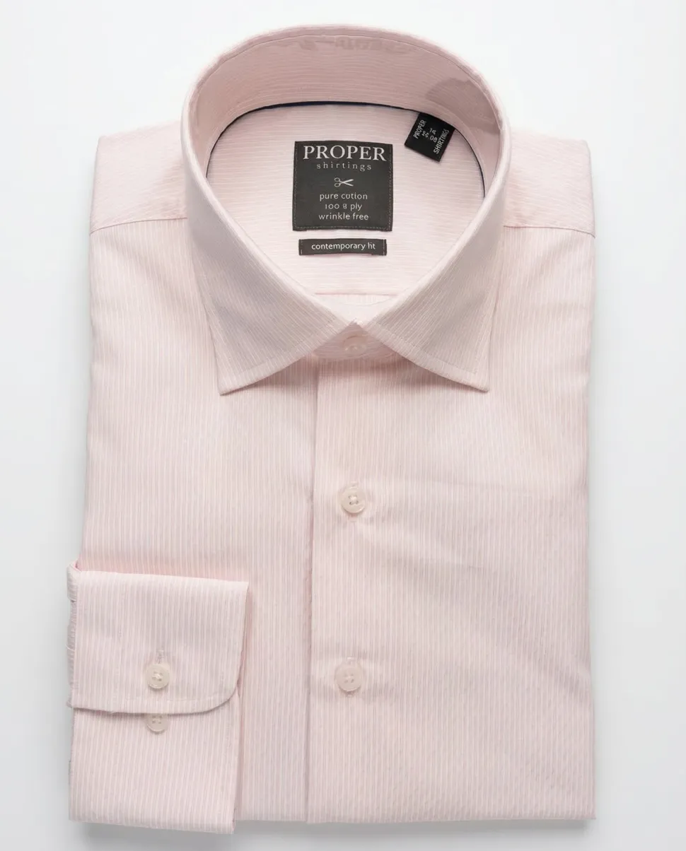 Proper Shirtings Pink Pintripe Contemporary Fit Spread Collar Wrinkle Free 100 2 Ply Cotton Dress Shirt