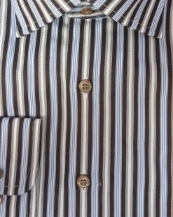 Proper Shirtings Stripe Brown and Blue Contemporary Fit Cotton Spread Collar Wrinkle Free Dress Shirt