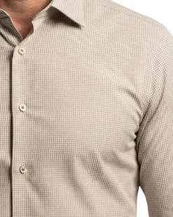 Proper Shirtings Tan Grid Windowpane Contemporary Fit Cotton Spread Collar Wrinkle Free Dress Shirt