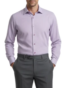 Proper Sport Purple Micro Grid Contemporary Fit Spread Collar Stretch Wrinkle Resistant Dress Shirt