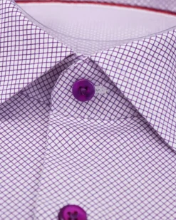 Proper Sport Purple Micro Grid Contemporary Fit Spread Collar Stretch Wrinkle Resistant Dress Shirt