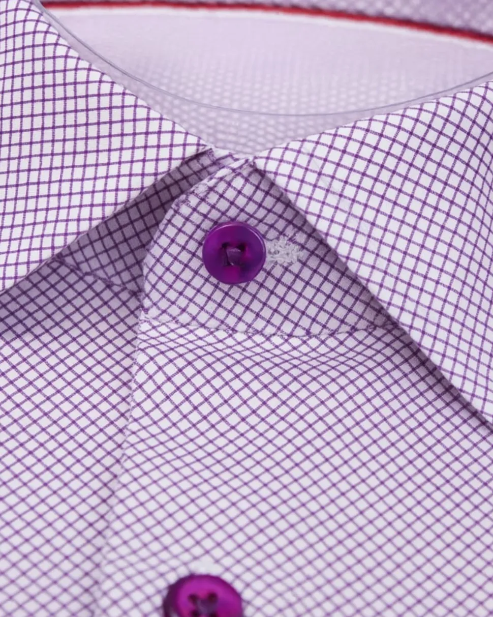 Proper Sport Purple Micro Grid Contemporary Fit Spread Collar Stretch Wrinkle Resistant Dress Shirt