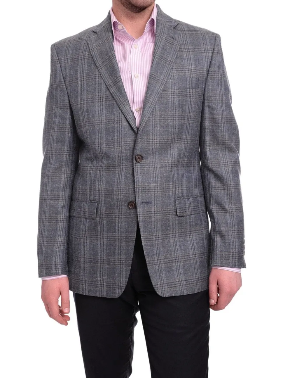 Ralph Lauren Blue Subtle Brown Plaid Wool Silk Linen Blend Blazer Sportcoat
