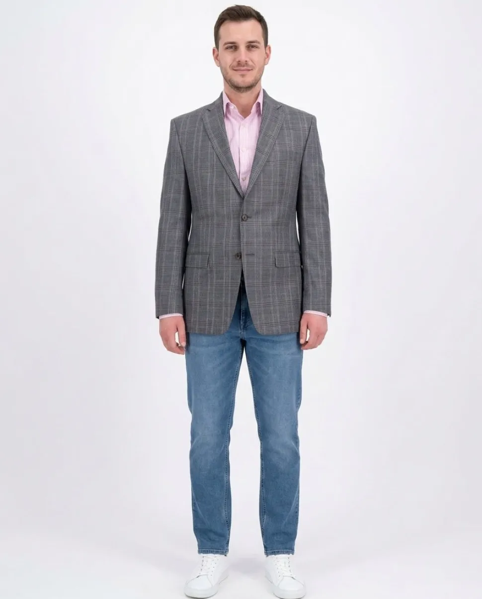 Ralph Lauren Blue Subtle Brown Plaid Wool Silk Linen Blend Blazer Sportcoat