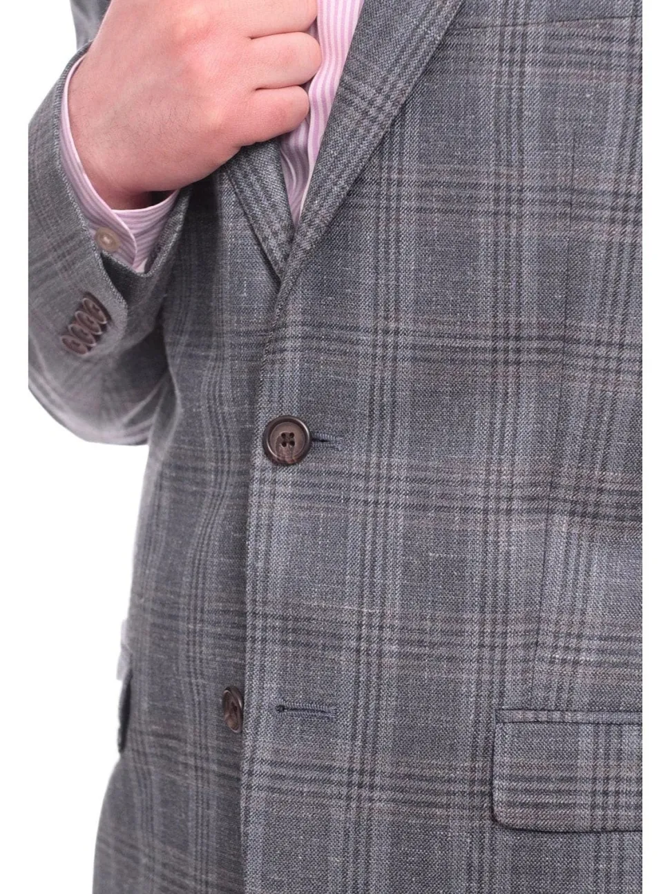 Ralph Lauren Blue Subtle Brown Plaid Wool Silk Linen Blend Blazer Sportcoat